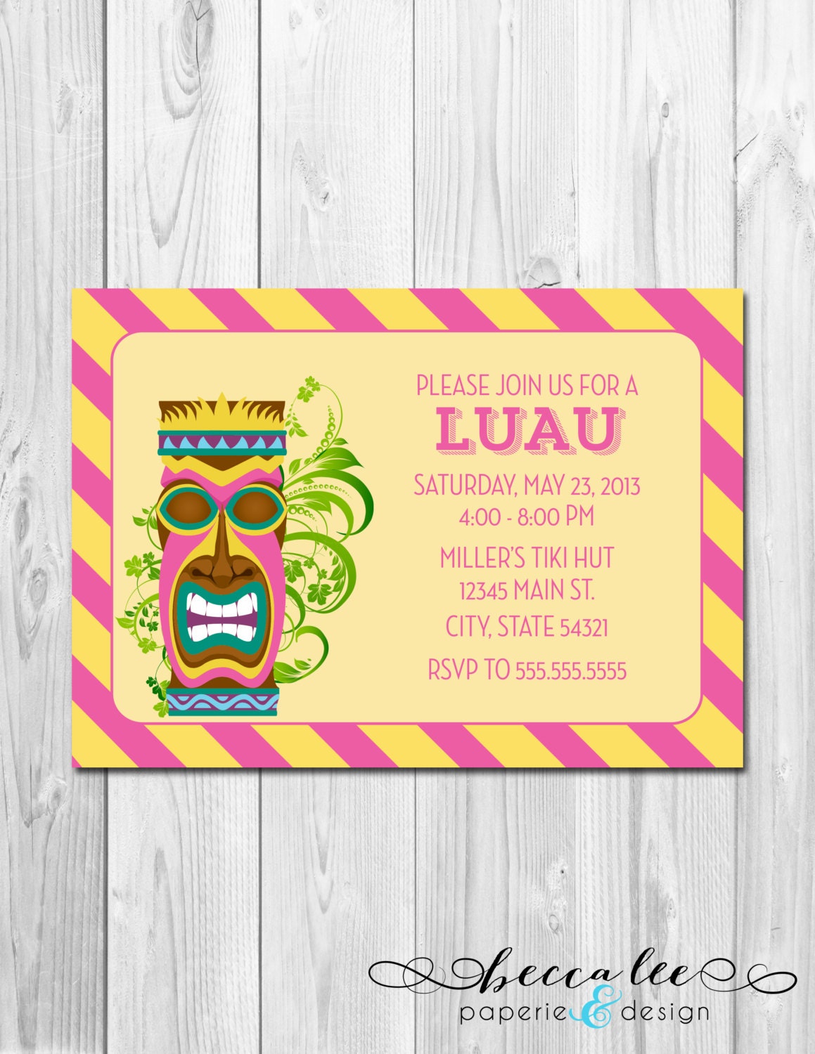 Luau - Hawaiian Tiki Theme - Party Invitation - DIY - Printable Il_570xn