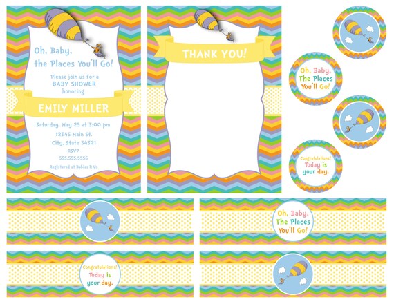 The Places You'll Go Party Pack - Chevron Stripe - DIY - Printable Il_570xn