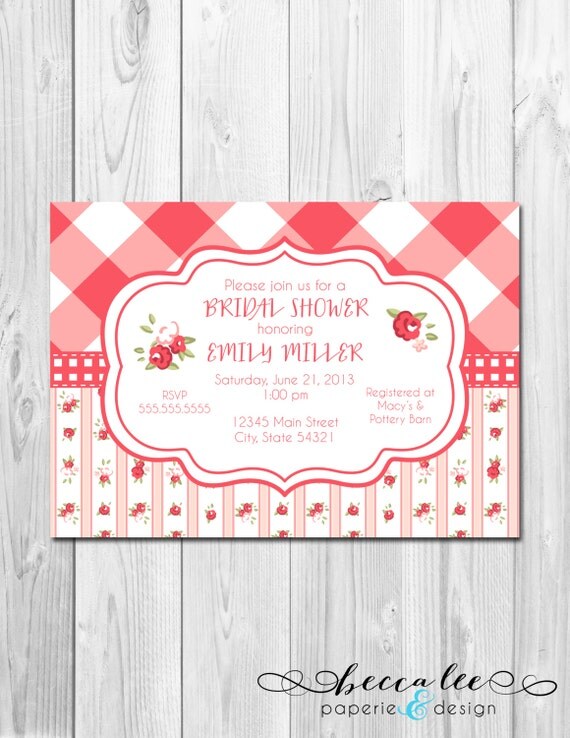Shabby Chic Bridal Shower, Baby Shower, Birthday Invitation - Floral Stripe Picnic - DIY - Printable Il_570xn