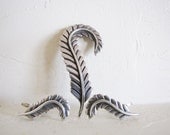 Stunning Sterling Silver Leaf Brooch and Earring Set Circa 1930's or Before