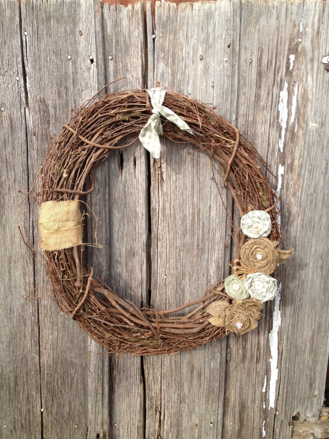27" Grapevine wreath with burlap flowers