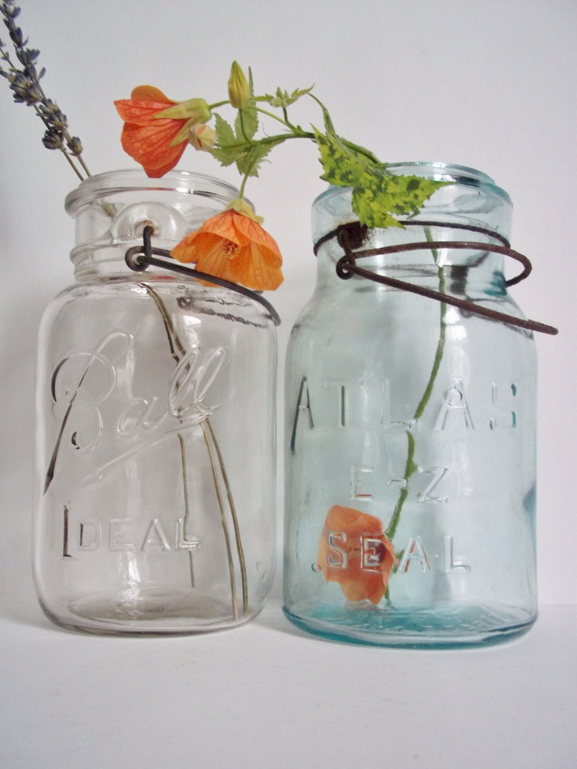 2 Vintage Mason Jars Ball Ideal Atlas E-Z Seal Home Decor Housewars Containers Farmhouse Shabby Cottage Decor