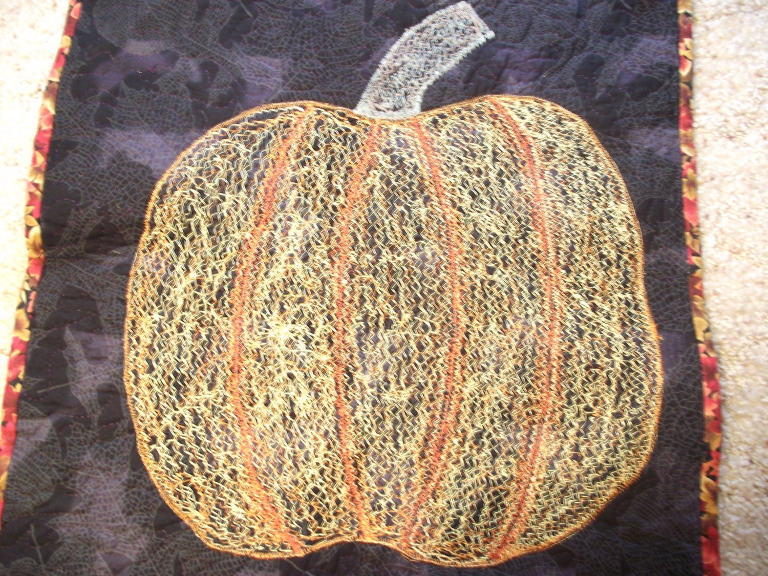 Stitch Painted Quilted Pumpkin Wall-Hanging
