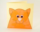 Cute Animal Ginger Cat Handmade Greeting Card