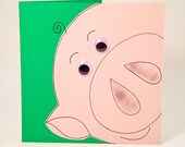 Greeting Card - Handmade Cute Pig Birthday Card - Blank Greeting Card