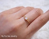 Delicate gold filled chain Rose water oral Swarovski dainty bezel ring - simple everyday ring