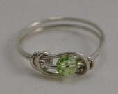 Peridot  love knot ring sterling silver wire handmade with Swarovski crystal August birthstone Jewelry made to order