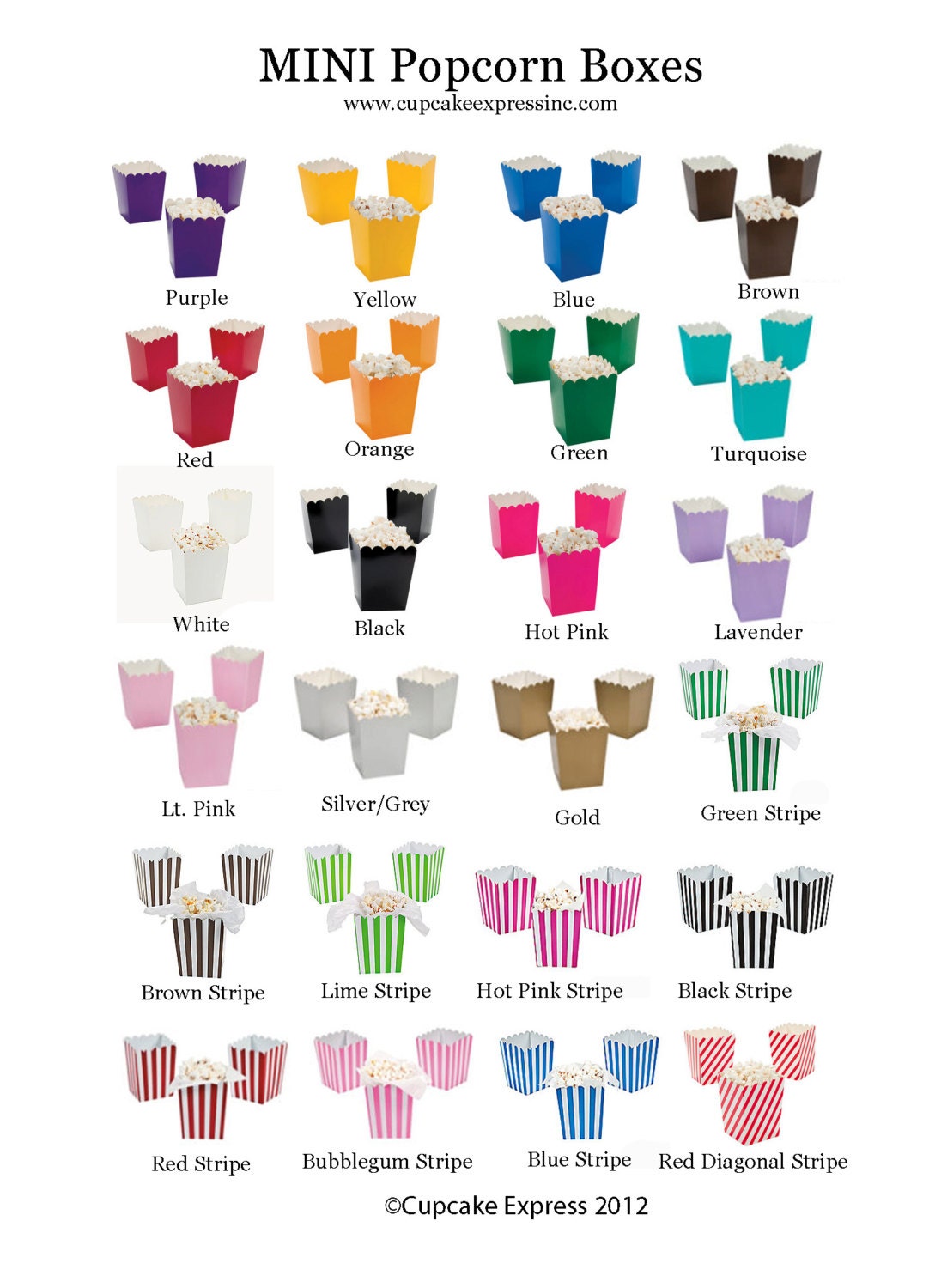 12 Mini Popcorn Boxes treat Favors You Pick Your Colors