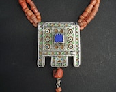 Moroccan Enamel Pendant & Mauritanian Coral Necklace