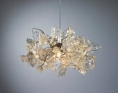 transpernt color flowers and leaves, hanging chandelier