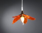 Orange  hanging lamp, vintage flower lamp