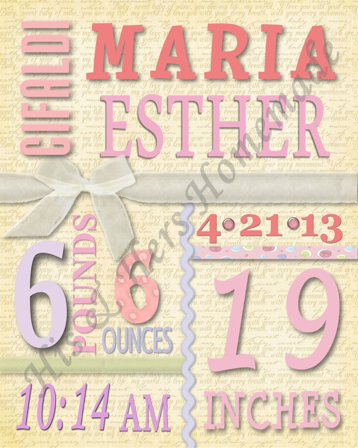 Baby Birth Stat Wall Art // Print-Your-Own Digital Design 8 x 10