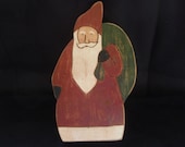 Handmade Wood Santa Claus Statue  Hand painted Santa in red  Rustic collectible