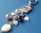 Bag charm, keychain with picture of Art Deco ladies, Etsy Uk, handmade accessories, upcycled