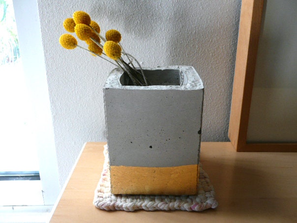 Concrete Cube Planter (Gold Gilded)