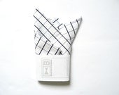Pocket handkerchief pocket square by BartekDesign - white navy blue line checkred wedding grooms chic