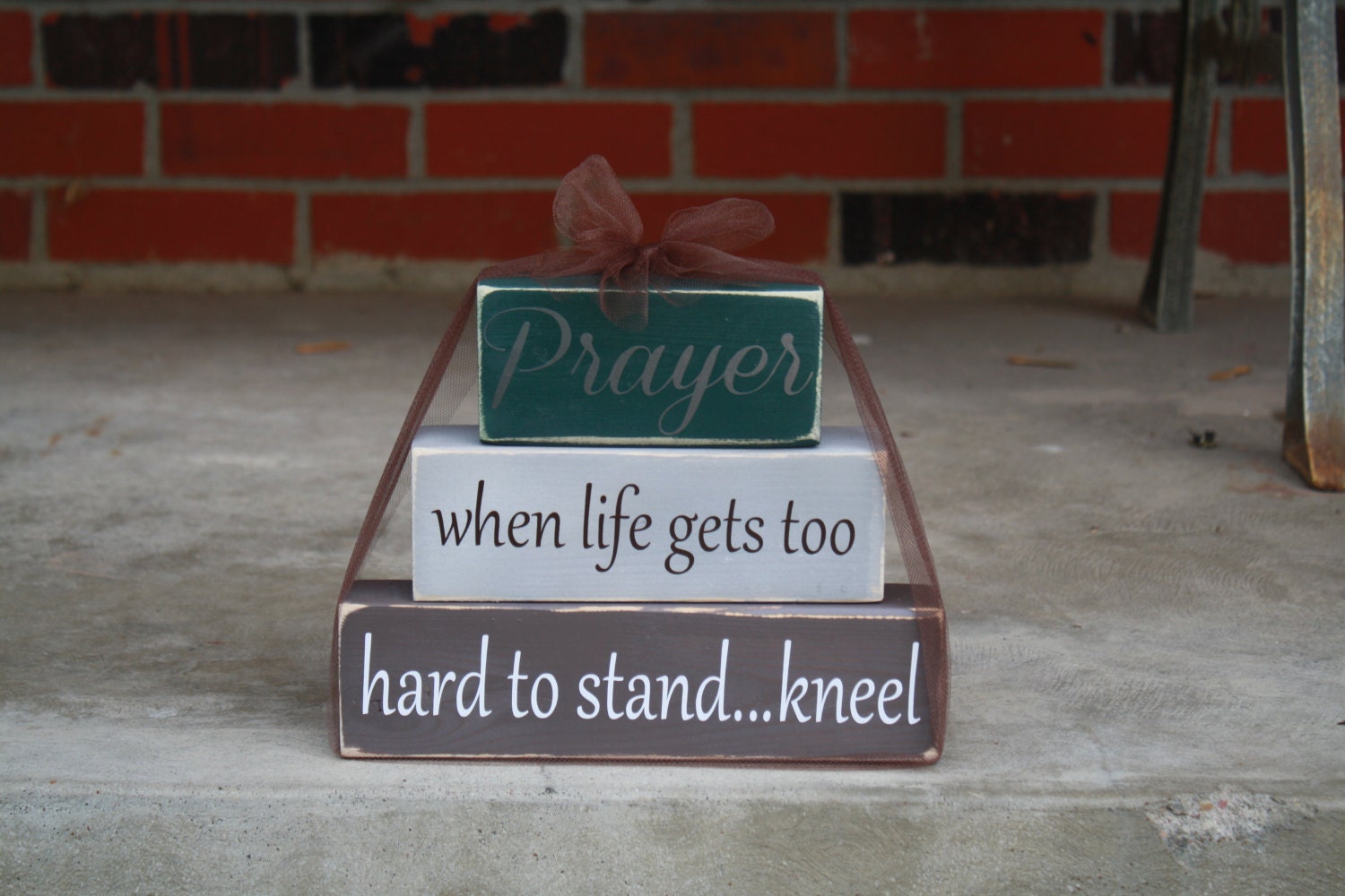 Pyramid wood block stacker set inspirational prayer church primitive home decor gift when life gets too hard to stand kneel