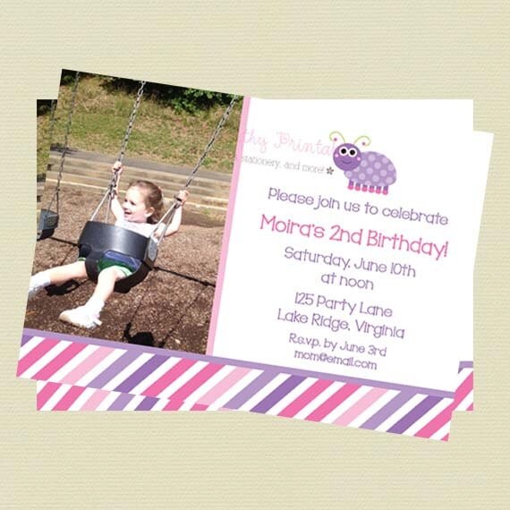 Printable Cute Pink and Purple Bug Photo Birthday Invitation Il_570xn