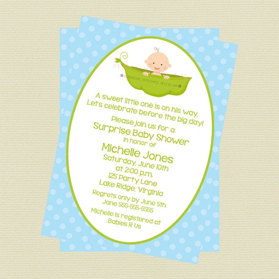 Printable Boy Pea in a Pod Baby Shower Invitation - v2 Il_570xn