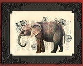 Elephant Vintage Bicycle Art Print, Wall Decor