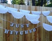 EXTRA Large 16 Inch Doily and Just Hitched Banner Set  for Bridal Shower / Wedding/  Rehearsal Dinner /