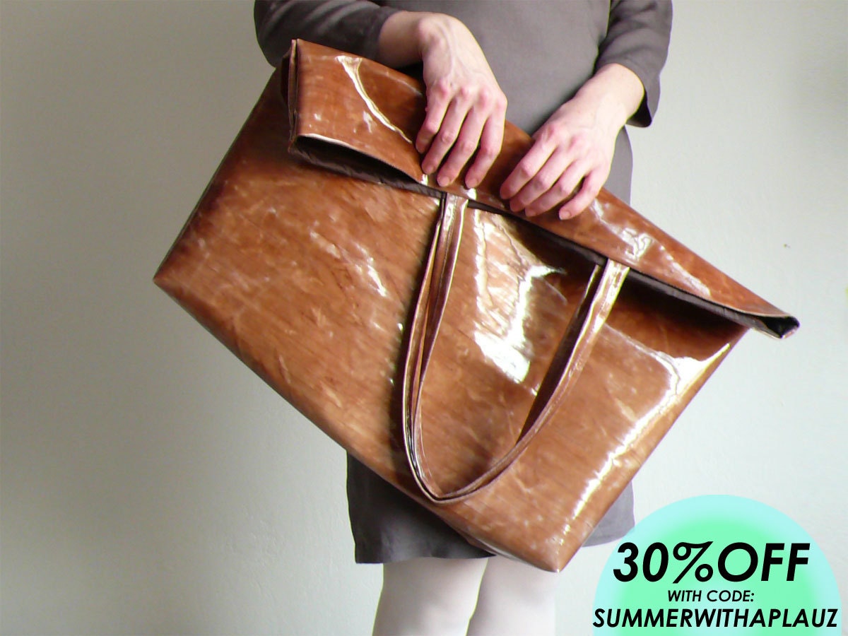 Brown oversized statement tote / large casual handbag / tie dye fold over clutch / shoulder bag