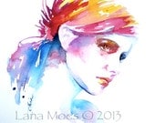 Abstract Fashion Original Illustration -  Colorful Watercolor Portrait - Contemporary Home Decor - Original Art by Lana