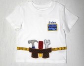 Toddler 2T 3T 4T 5T Boy Father's Day TShirt with Name tag Pocket  and Tool belt  Personalized with Name