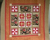 Autumn Floral, Full, Queen, Quilt, Homemade, Cotton, Red, Orange