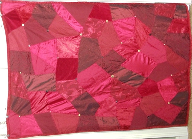 crazy quilt in deep red