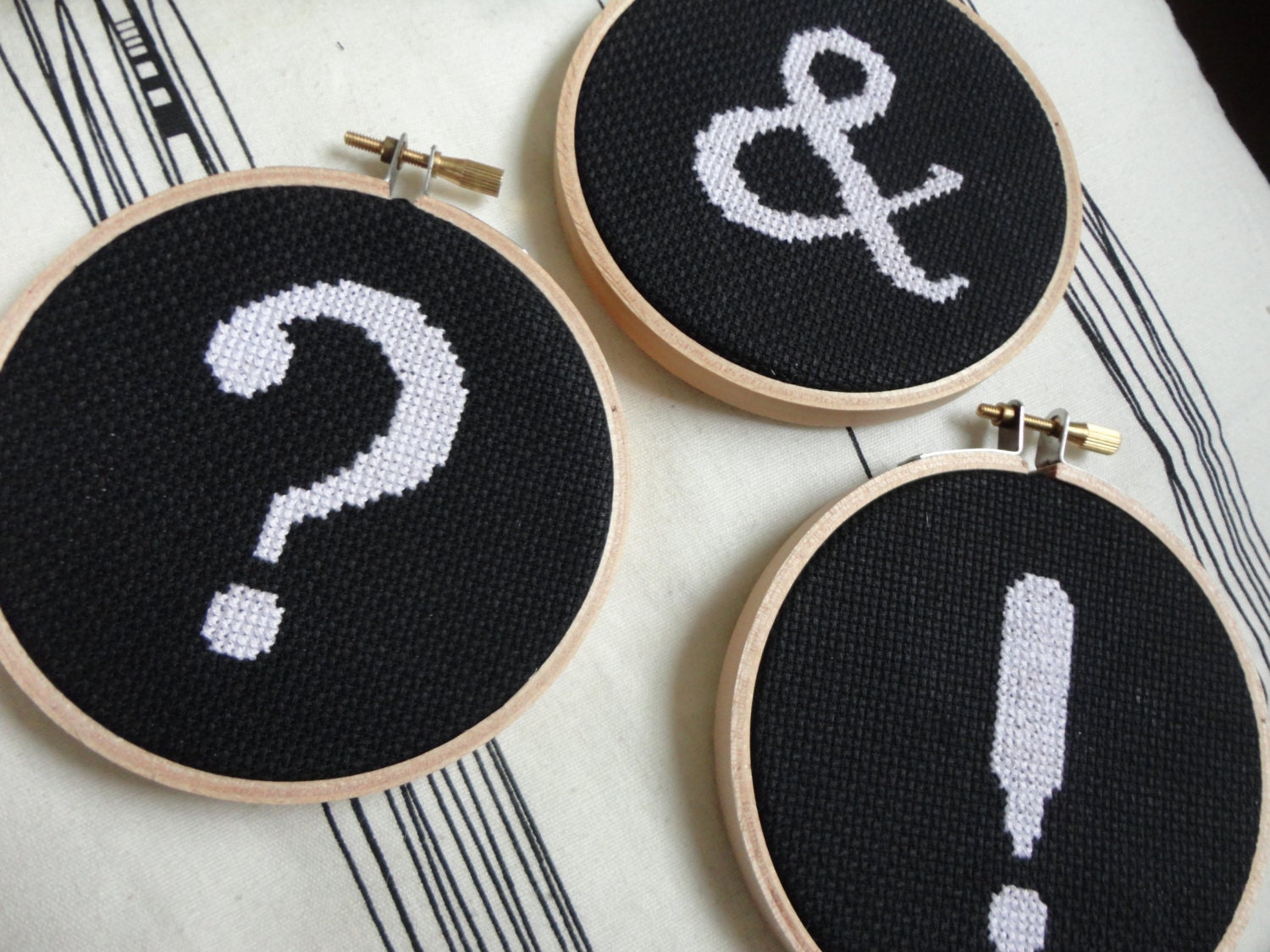 Question, Exclamation, Ampersand Symbol Cross Stitch Wall Art Set of 3