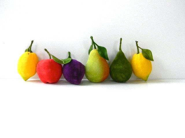 vintage mid century felt velvet fruit set