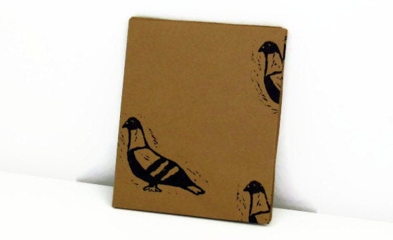 Buy cheap cute gifts - Pigeon Wrapping Paper - Lino Printed by Hand - Black Pigeons Traditional Brown Gift Wrap - Cute, Quirky &amp; Unique Great for Mother's Day
