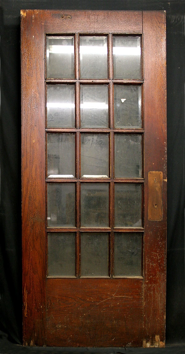 36"x83" Antique French Exterior Entry Oak Door 15 Beveled Glass Lite Window Pane