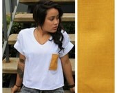 Hers Cut Off Paige's Mustard Yellow Print Pocket Tee