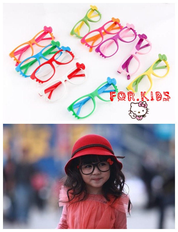 A Pair of Super Cute Nerd Glasses Frames Bow Tie Knot Cat Eyes Whisker Style For Young Girls Kids No Lenses (Kid Size) Causal or Custom