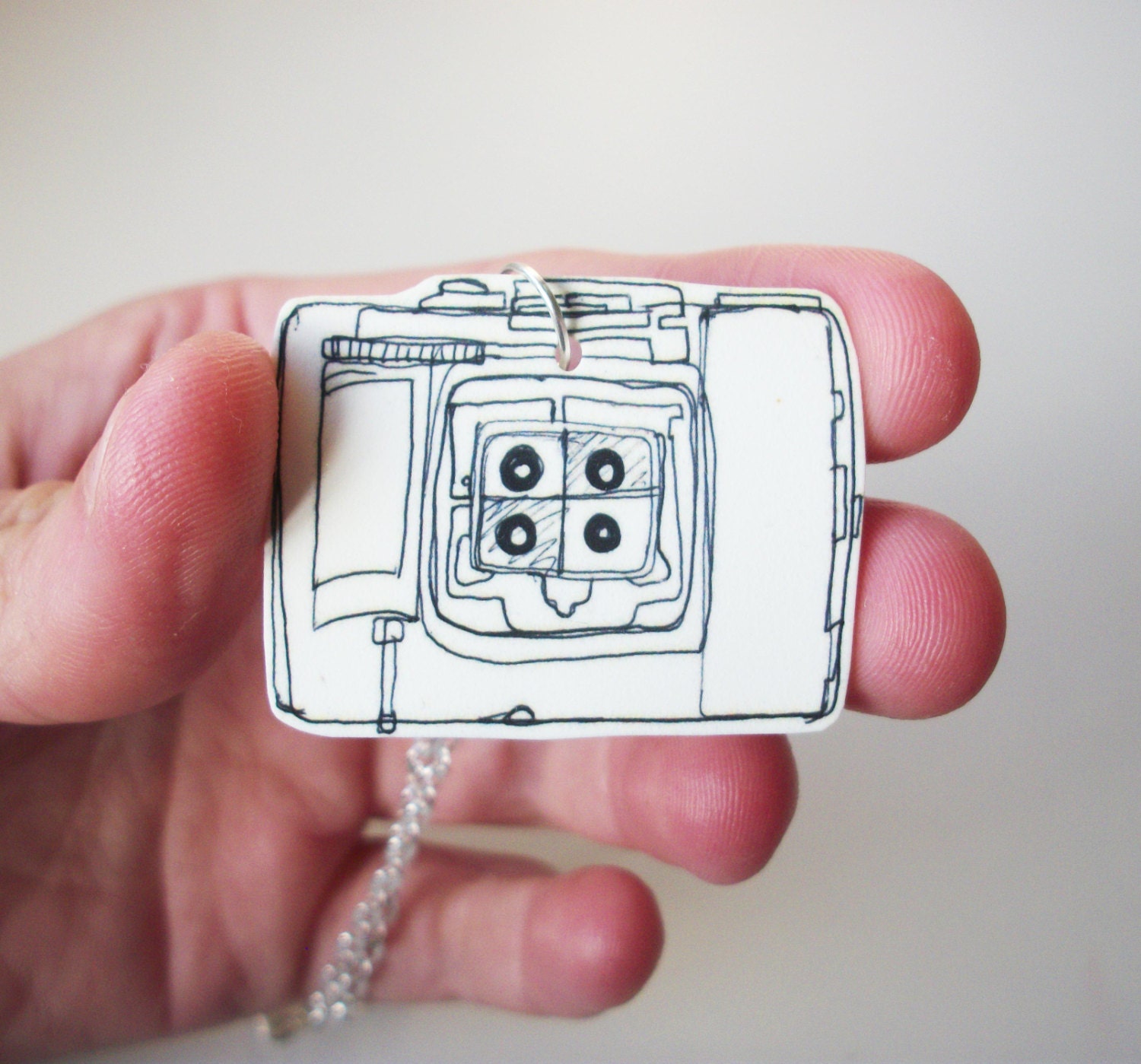 Camera illustrated lomography actionsampler plastic necklace. linear indie vintage camera jewellery.