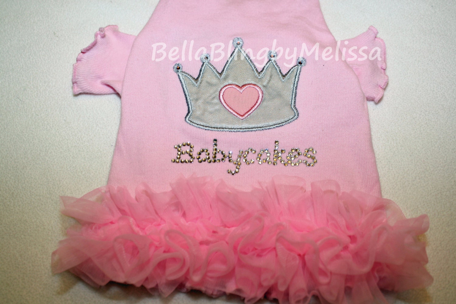 Doggie Princess Personalized Tutu T-shirt, Swarovski Crystal Dog Shirt with Tutu Ruffle