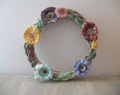 Vintage ceramic floral candle holder Round handmade candle holder Floral Wreath candle folder Spring Easter home decor