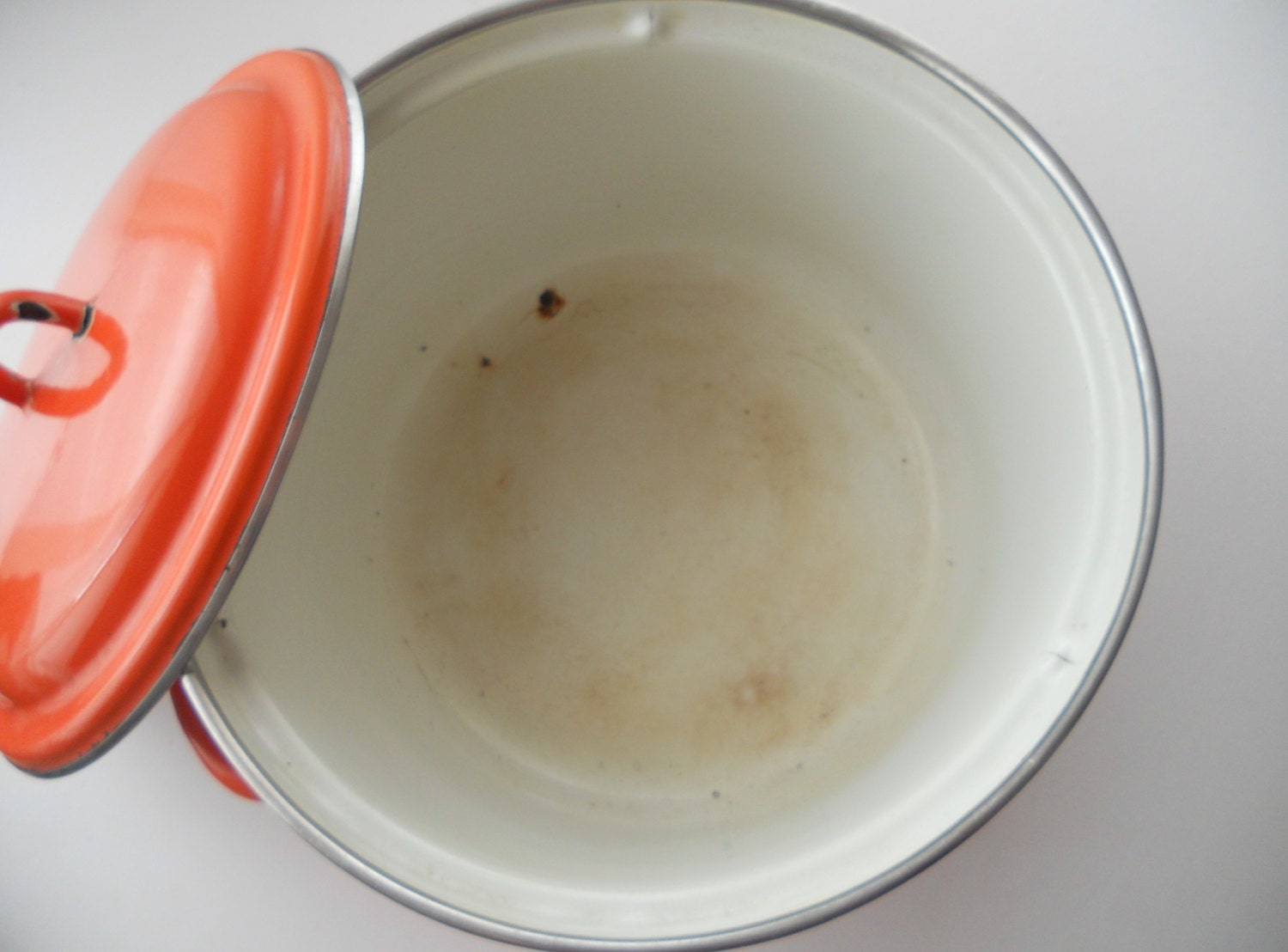 Vintage Soviet enamelware Orange White dotted pot Soviet vintage housewares 1980s Vintage kitchen decor