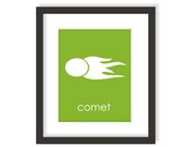 Comet Space Nursery Art Print in Green, Modern Custom Science Nursery Decor, Outer Space Nursery, Planet Kids Wall Art - 8x10
