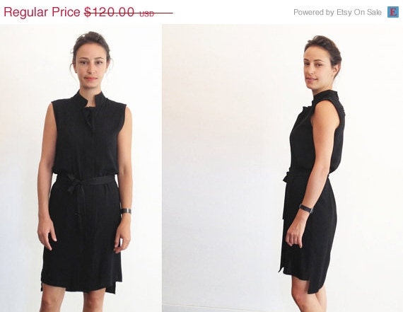SPECIAL SALE Black Summer Dress. Sleeveless Dress for women. Buttoned Dress Made Of Cotton. Elegant Dress.