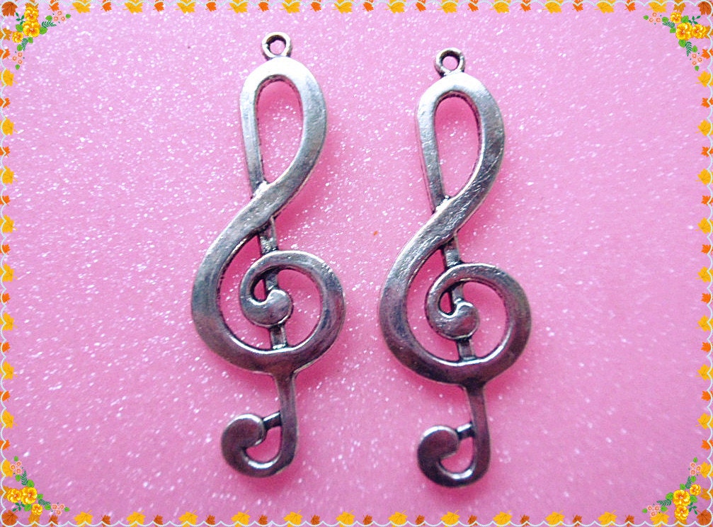 4 pcs- Antique Silver Music Note Charms / Pendants - Treble Clef Charms 21x61mm