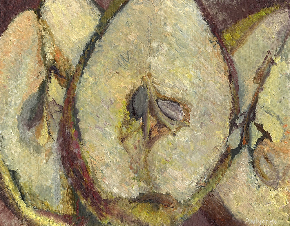 Original Painting - Still Life with Chinese Pears - Contemporary Art - Wall Art - oil on canvas Fruits - 19.7x15.7 inches (50x40 cm)