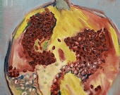 Small Original Painting - Pomegranate Still Life - Contemporary Art - Tiny Oil on canvas - 15.7x15.7 inches (40x40 cm)