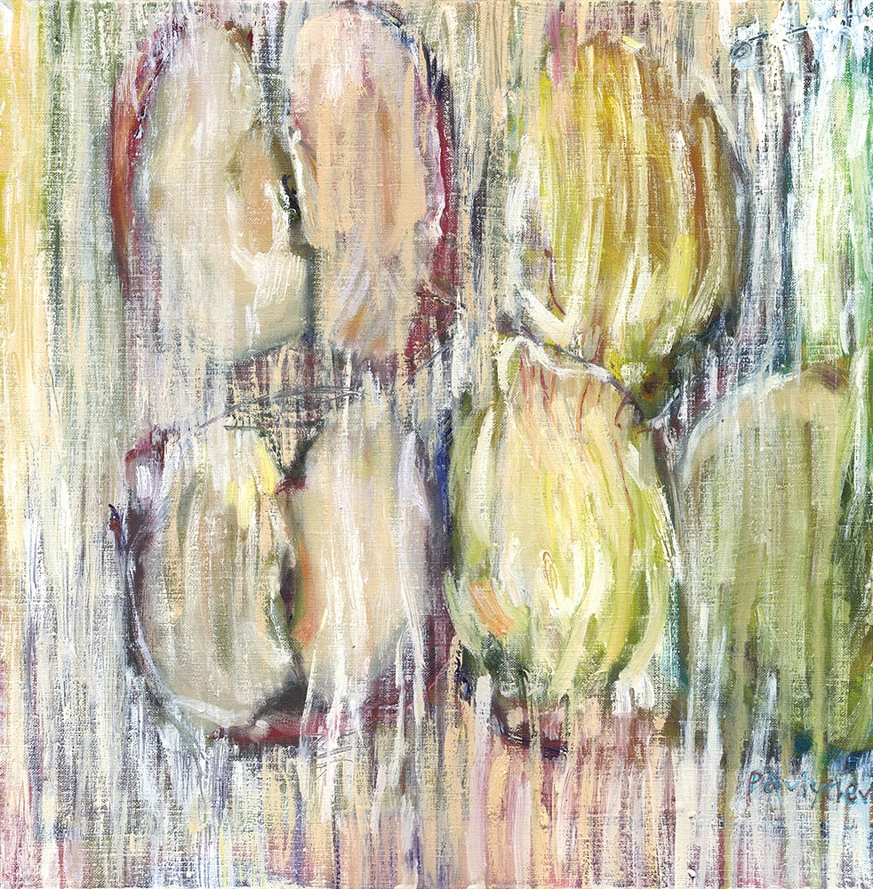 Abstract Original Painting - Fruits Still Life - Contemporary Art - Small Wall Art - Oil on canvas Fruits - 19.7x19.7 inches (50x50 cm)