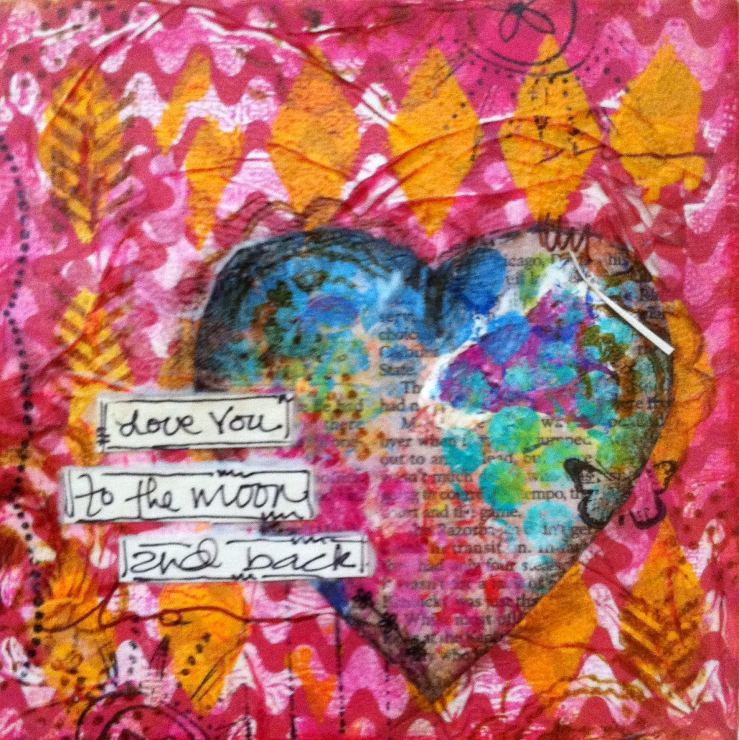 6x6" Giclee' Mixed Media Print: heart w/ Quote. Mothers day gift.