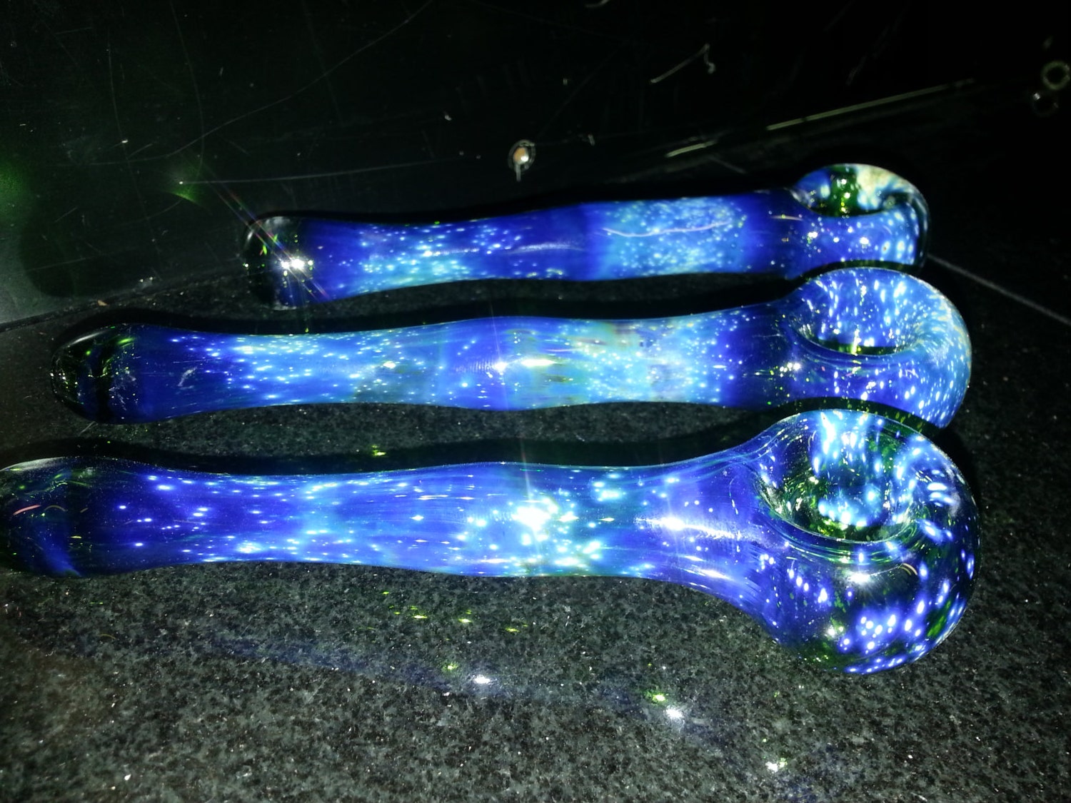 color changing green glass space pipes