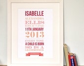 Custom Baby - Typographic Print - A4 - Custom made, personalised print for babies or children, for boys or girls. Perfect gift