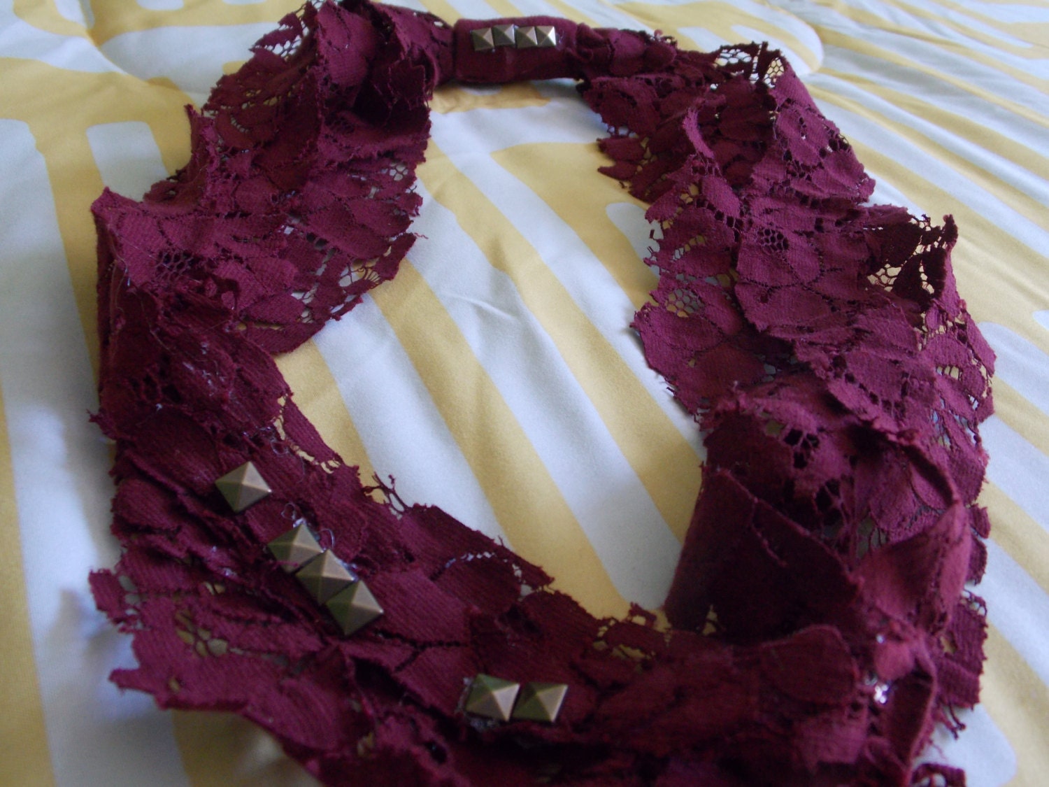 Handmade Studded Maroon Lace Scarf